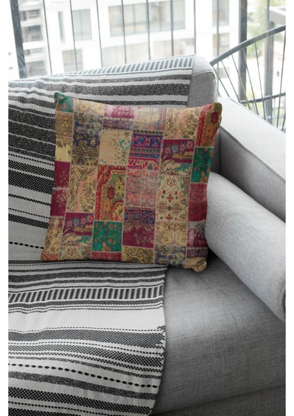 Patchwork Dokuma Premium Tay Tüyü Kumaş Çift Taraflı Kırlent Yastık Kılıfı 43X43 Cm KRL293 fırsatları