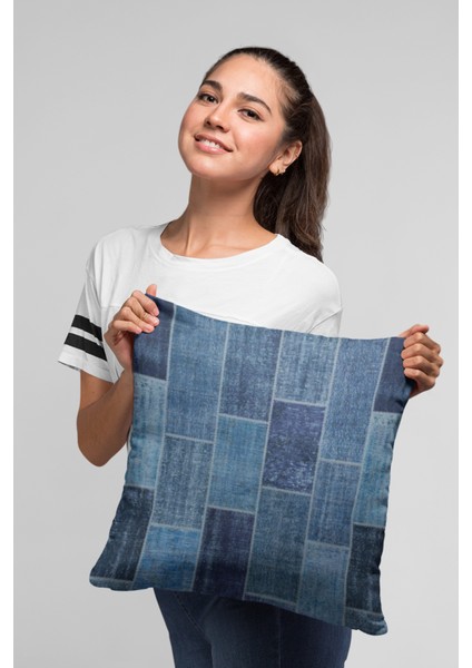 Patchwork Dokuma Kumaş Premium Tay Tüyü Çift Taraflı Kırlent Yastık Kılıfı 43X43 Cm KRL297
