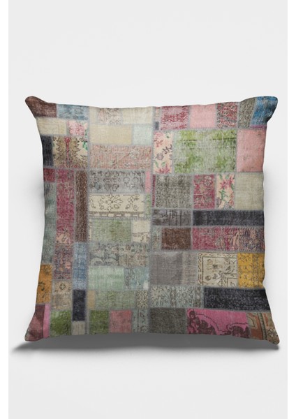 Premium Tay Tüyü Dokuma Kumaş Çift Taraflı Patchwork Kırlent Yastık Kılıfı 43X43 Cm KRL346