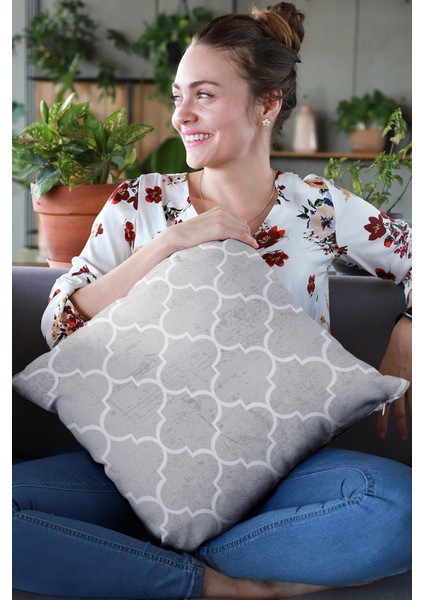 Çift Taraflı Kırlent Yastık Kılıfı Premium Tay Tüyü Dokuma Fas Desen Kumaş 43X43 Cm KRL343