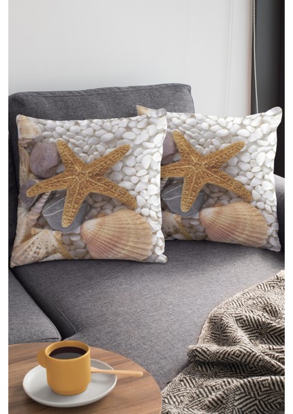 Dokuma Premium Tay Tüyü Kumaş Çift Taraflı 3D Deniz Kabukları Kırlent Yastık Kılıfı 43X43 Cm KRL459 modelleri