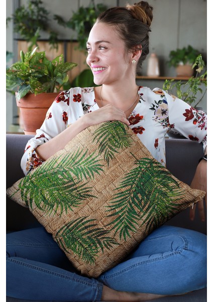 Hasır Görünümlü Dokuma Premium Tay Tüyü Kumaş Çift Taraflı Kırlent Yastık Kılıfı 43X43 Cm KRL183