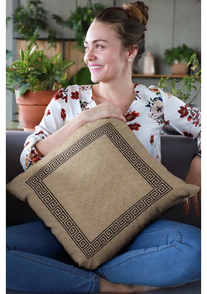 Tay Tüyü Dokuma Premium Kumaş Çift Taraflı Kırlent Hasır Görünümlü Yastık Kılıfı 43X43 Cm KRL189