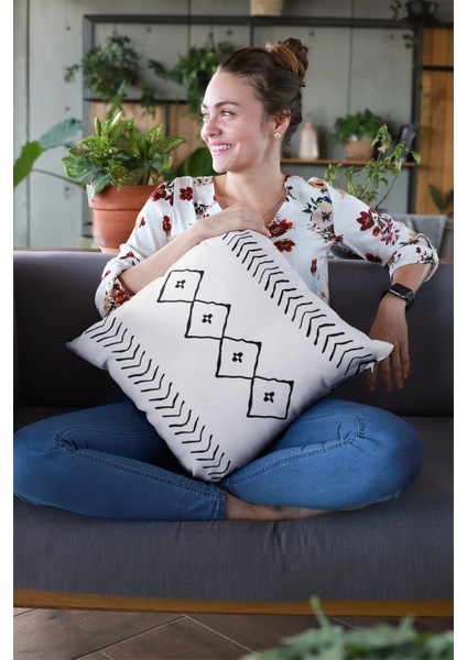 Premium Tay Tüyü Leke Tutmaz Kumaş Moroccan Çift Taraflı Kırlent Yastık Kılıfı 43X43 Cm KRL196