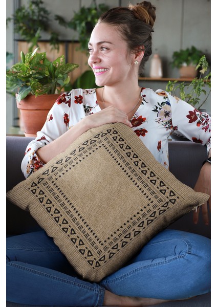 Çift Taraflı Kırlent Yastık Kılıfı Hasır Görünümlü Premium Tay Tüyü Dokuma Kumaş 43X43 Cm KRL186