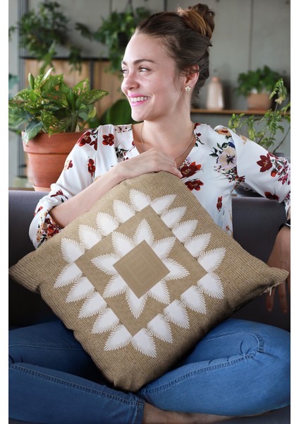 Premium Tay Tüyü Dokuma Kumaş Çift Taraflı Hasır Görünümlü Kırlent Yastık Kılıfı 43X43 Cm KRL191