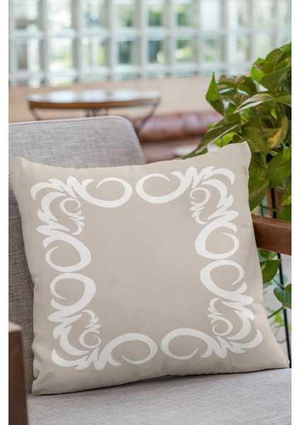 Çift Taraflı Kırlent Yastık Kılıfı Sarmal Çerçeveli Dokuma Premium Tay Tüyü Kumaş 43X43 Cm KRL386