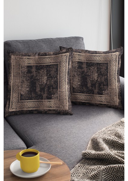 Premium Tay Tüyü Dokuma Kumaş Eskitme Çerçeveli Çift Taraflı Kırlent Yastık Kılıfı 43X43 Cm KRL327 modelleri