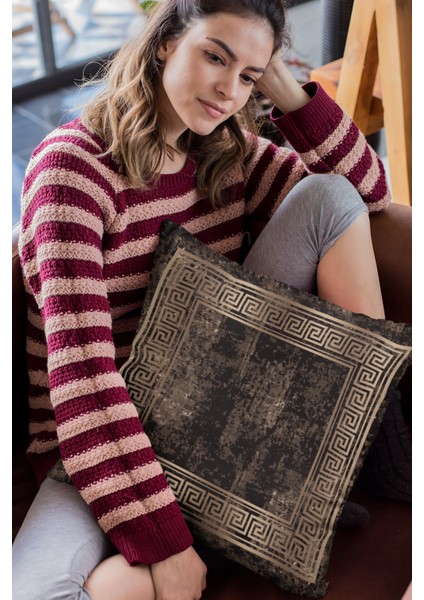 Premium Tay Tüyü Dokuma Kumaş Eskitme Çerçeveli Çift Taraflı Kırlent Yastık Kılıfı 43X43 Cm KRL327 fırsatları