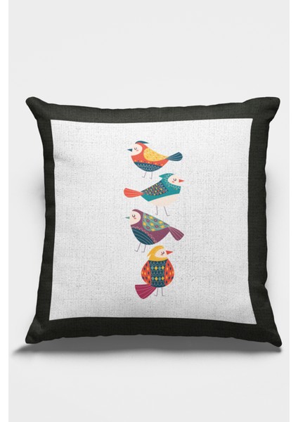 Kuşlu Premium Tay Tüyü Dokuma Kumaş Çift Taraflı Kırlent Yastık Kılıfı 43X43 Cm KRL212