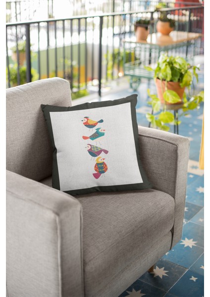 Kuşlu Premium Tay Tüyü Dokuma Kumaş Çift Taraflı Kırlent Yastık Kılıfı 43X43 Cm KRL212 fiyatları