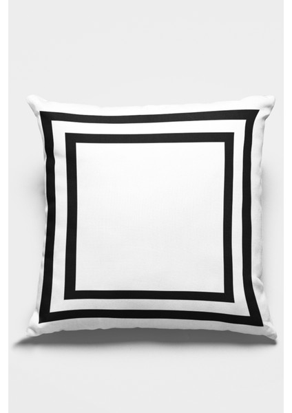 Tay Tüyü Dokuma Premium Kumaş Çift Taraflı Kırlent Yastık Kılıfı Modern Çerçeveli 43X43 Cm KRL321