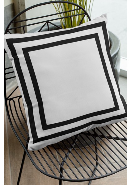 Tay Tüyü Dokuma Premium Kumaş Çift Taraflı Kırlent Yastık Kılıfı Modern Çerçeveli 43X43 Cm KRL321