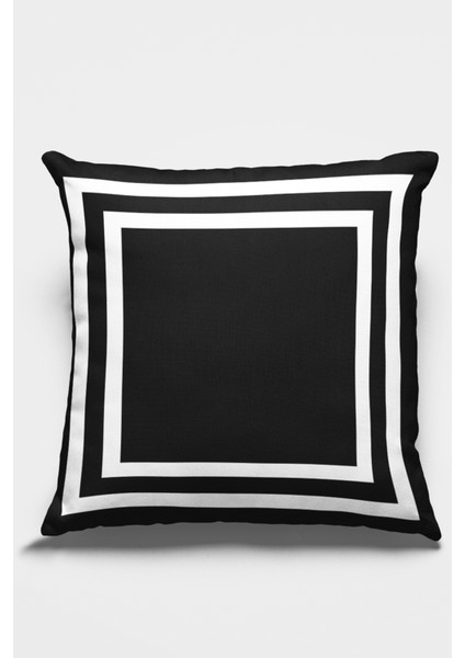 Çift Taraflı Kırlent Yastık Kılıfı Modern Çerçeveli Dokuma Premium Tay Tüyü Kumaş 43X43 Cm KRL322