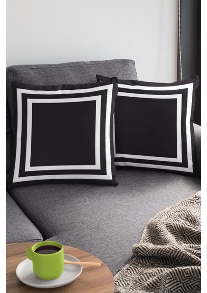 Çift Taraflı Kırlent Yastık Kılıfı Modern Çerçeveli Dokuma Premium Tay Tüyü Kumaş 43X43 Cm KRL322 modelleri