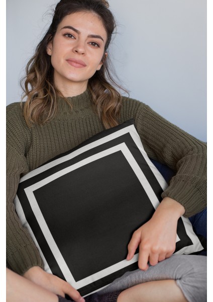 Çift Taraflı Kırlent Yastık Kılıfı Modern Çerçeveli Dokuma Premium Tay Tüyü Kumaş 43X43 Cm KRL322 fırsatları