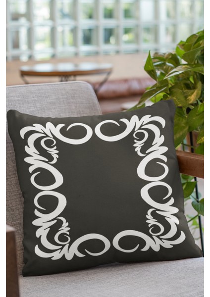 Sarmal Çerçeveli Kırlent Yastık Kılıfı Premium Tay Tüyü Dokuma Kumaş Çift Taraflı 43X43 Cm KRL316