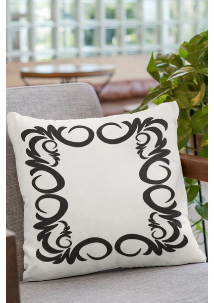 Tay Tüyü Dokuma Premium Kumaş Çift Taraflı Kırlent Yastık Kılıfı Sarmal Çerçeveli 43X43 Cm KRL317