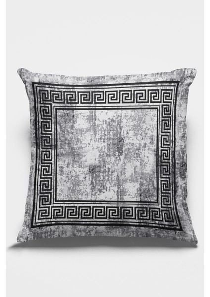 Eskitme Çerçeveli Kırlent Yastık Kılıfı Premium Tay Tüyü Dokuma Kumaş Çift Taraflı 43X43 Cm KRL324