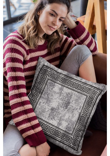 Eskitme Çerçeveli Kırlent Yastık Kılıfı Premium Tay Tüyü Dokuma Kumaş Çift Taraflı 43X43 Cm KRL324 fırsatları
