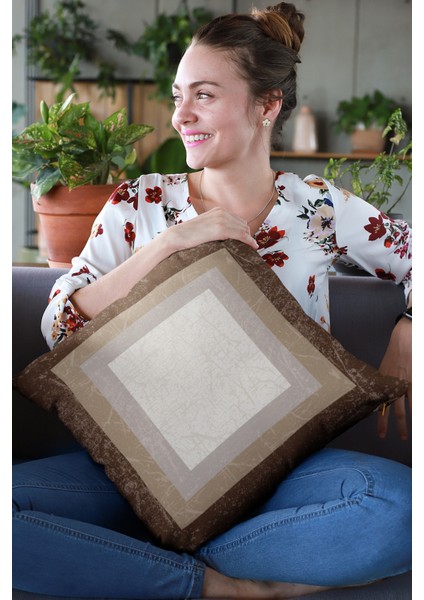 Klasik Çerçeveli Kırlent Yastık Kılıfı Premium Tay Tüyü Dokuma Kumaş Çift Taraflı 43X43 Cm KRL342