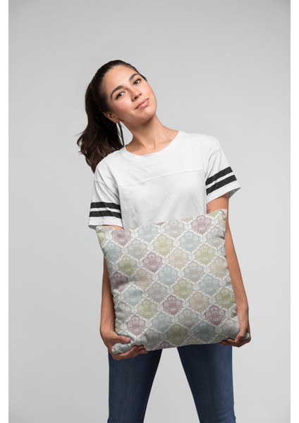 Tay Tüyü Dokuma Premium Kumaş Çift Taraflı Kırlent Damask Yastık Kılıfı 43X43 Cm KRL416