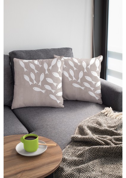 Balıklı Premium Kumaş Tay Tüyü Dokuma Dekoratif Çift Taraflı Kırlent Yastık Kılıfı 43X43 Cm KRL424 modelleri