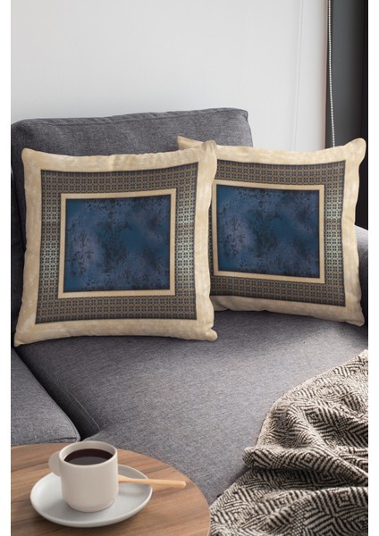 Tay Tüyü Dokuma Premium Kumaş Çift Taraflı Kırlent Yastık Kılıfı Zincir Çerçeveli 43X43 Cm KRL394 modelleri