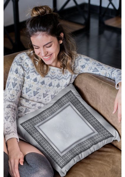 Zincir Çerçeveli Kırlent Yastık Kılıfı Premium Tay Tüyü Dokuma Kumaş Çift Taraflı 43X43 Cm KRL397 fırsatları