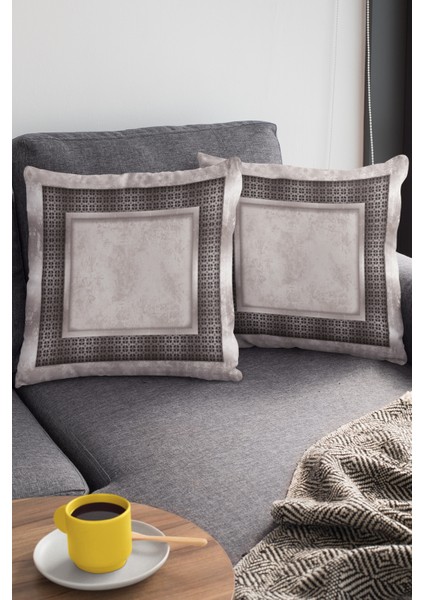 Tay Tüyü Dokuma Premium Kumaş Çift Taraflı Kırlent Yastık Kılıfı Zincir Çerçeveli 43X43 Cm KRL398 modelleri
