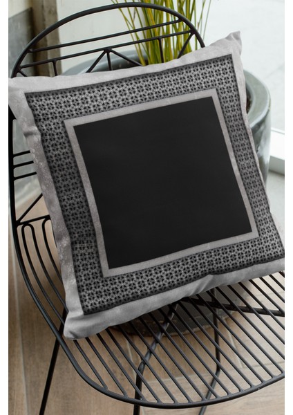 Çift Taraflı Kırlent Yastık Kılıfı Zincir Çerçeveli Dokuma Premium Tay Tüyü Kumaş 43X43 Cm KRL399