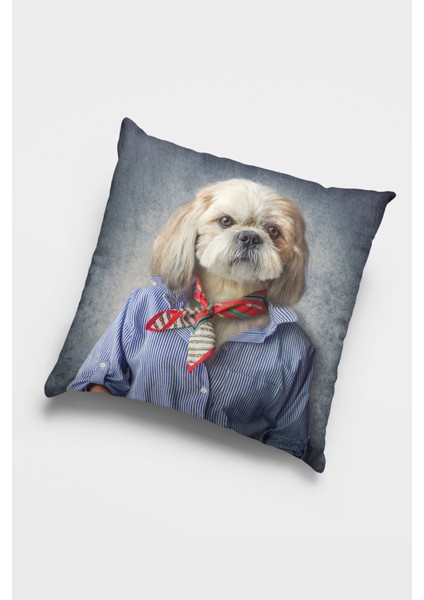 Kıyafetli Köpek Premium Tay Tüyü Dokuma Kumaş Çift Taraflı Kırlent Kılıfı 43X43 Cm KRL953