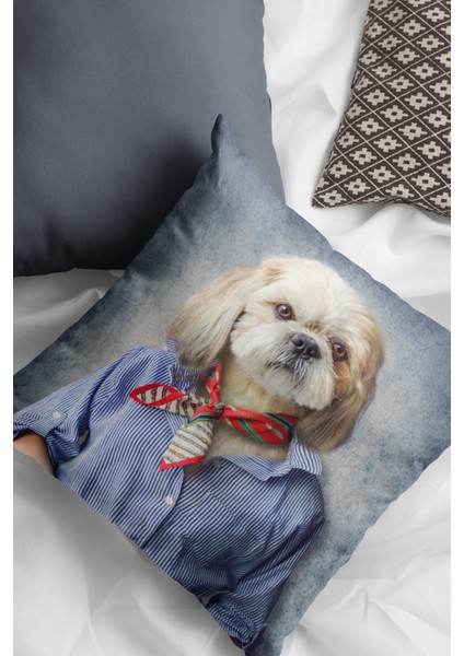 Kıyafetli Köpek Premium Tay Tüyü Dokuma Kumaş Çift Taraflı Kırlent Kılıfı 43X43 Cm KRL953 fiyatları
