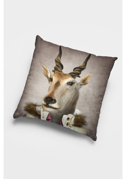 Premium Tay Tüyü Kıyafetli Bayan Antilop Çift Taraflı Kırlent Kılıfı Dokuma Kumaş 43X43 Cm KRL873