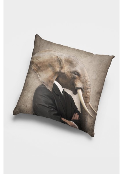 Kıyafetli Fil Premium Tay Tüyü Dokuma Kumaş Çift Taraflı Kırlent Kılıfı 43X43 Cm KRL954