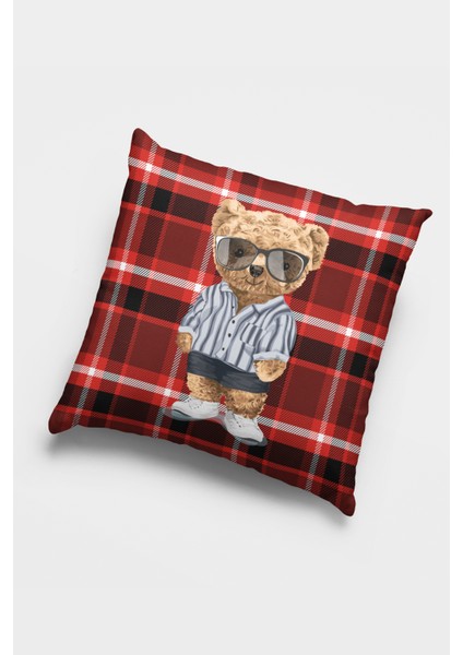 Premium Tay Tüyü Dokuma Kumaş Çift Taraflı Mr. Teddy Bear Kırlent Yastık Kılıfı 43X43 Cm KRL899