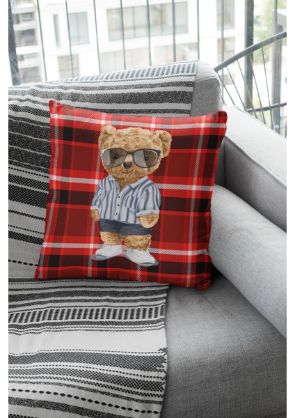 Premium Tay Tüyü Dokuma Kumaş Çift Taraflı Mr. Teddy Bear Kırlent Yastık Kılıfı 43X43 Cm KRL899 fiyatları