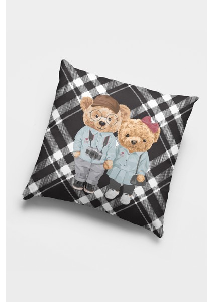 Tay Tüyü Dokuma Premium Kumaş Çift Taraflı Kırlent Mrs. Teddy Bear Yastık Kılıfı 43X43 Cm KRL905