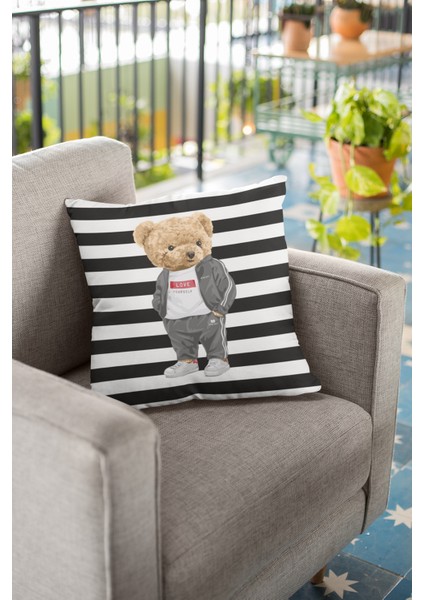 Tay Tüyü Dokuma Premium Kumaş Mr. Teddy Bear Çift Taraflı Kırlent Yastık Kılıfı 43X43 Cm KRL900 fiyatları
