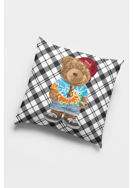 Dokuma Kumaş Premium Tay Tüyü Çift Taraflı Mr. Teddy Bear Kırlent Yastık Kılıfı 43X43 Cm KRL919