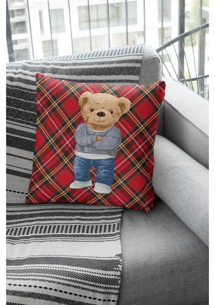 Dokuma Premium Tay Tüyü Kumaş Mr. Teddy Bear Çift Taraflı Kırlent Yastık Kılıfı 43X43 Cm KRL924 fiyatları