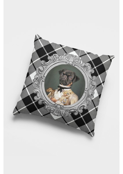 Premium Tay Tüyü Dokuma Kumaş Çift Taraflı Kıyafetli Hayvanlar Köpek Kırlent Kılıfı 43X43 Cm KRL936