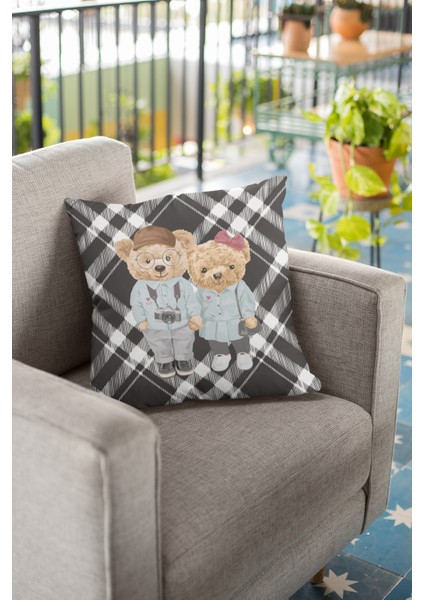 Tay Tüyü Dokuma Premium Kumaş Çift Taraflı Kırlent Mrs. Teddy Bear Yastık Kılıfı 43X43 Cm KRL905 indirimleri
