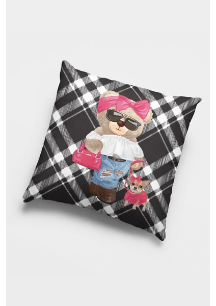 Mrs. Teddy Bear Çift Taraflı Kırlent Yastık Kılıfı Premium Tay Tüyü Dokuma Kumaş 43X43 Cm KRL915