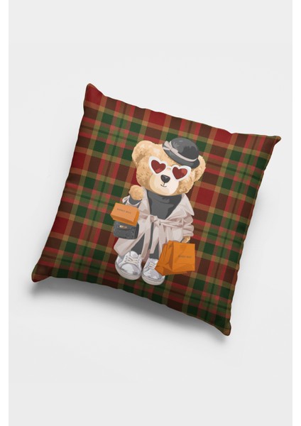 Dokuma Premium Tay Tüyü Kumaş Çift Taraflı Mrs. Teddy Bear Kırlent Yastık Kılıfı 43X43 Cm KRL921