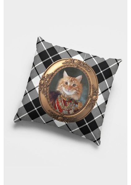 Premium Kıyafetli Hayvanlar Kedi Tay Tüyü Dokuma Kumaş Çift Taraflı Kırlent Kılıfı 43X43 Cm KRL932