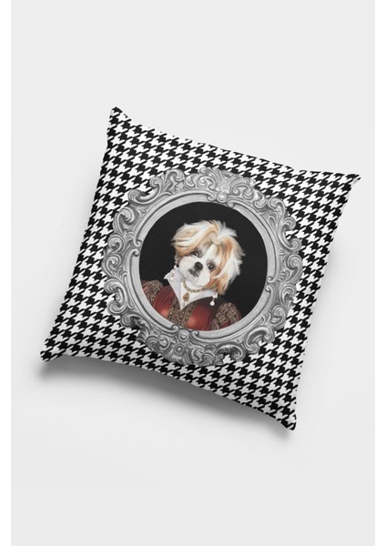 Premium Tay Tüyü Çift Taraflı Kırlent Kıyafetli Hayvanlar Köpek Kılıfı Dokuma Kumaş 43X43 Cm KRL937