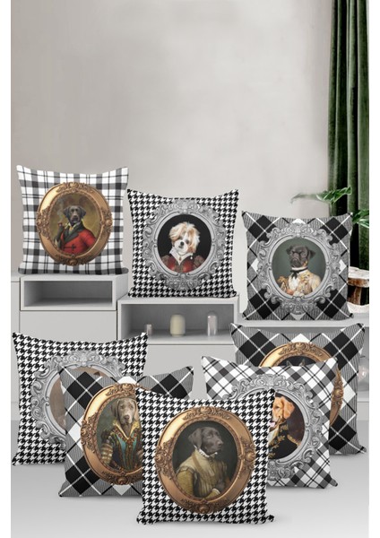 Premium Tay Tüyü Dokuma Kumaş Çift Taraflı Kıyafetli Hayvanlar Köpek Kırlent Kılıfı 43X43 Cm KRL936 modelleri