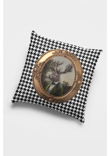Kıyafetli Hayvanlar Geyik Premium Tay Tüyü Dokuma Kumaş Çift Taraflı Kırlent Kılıfı 43X43 Cm KRL941