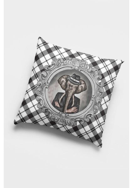 Premium Kıyafetli Hayvanlar Fil Tay Tüyü Dokuma Kumaş Çift Taraflı Kırlent Kılıfı 43X43 Cm KRL948